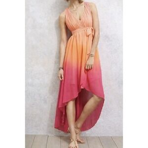Victoria's Secret Ombre Hi-Low Maxi Dress Pink Orange Chiffon Boho Fairy Size 6